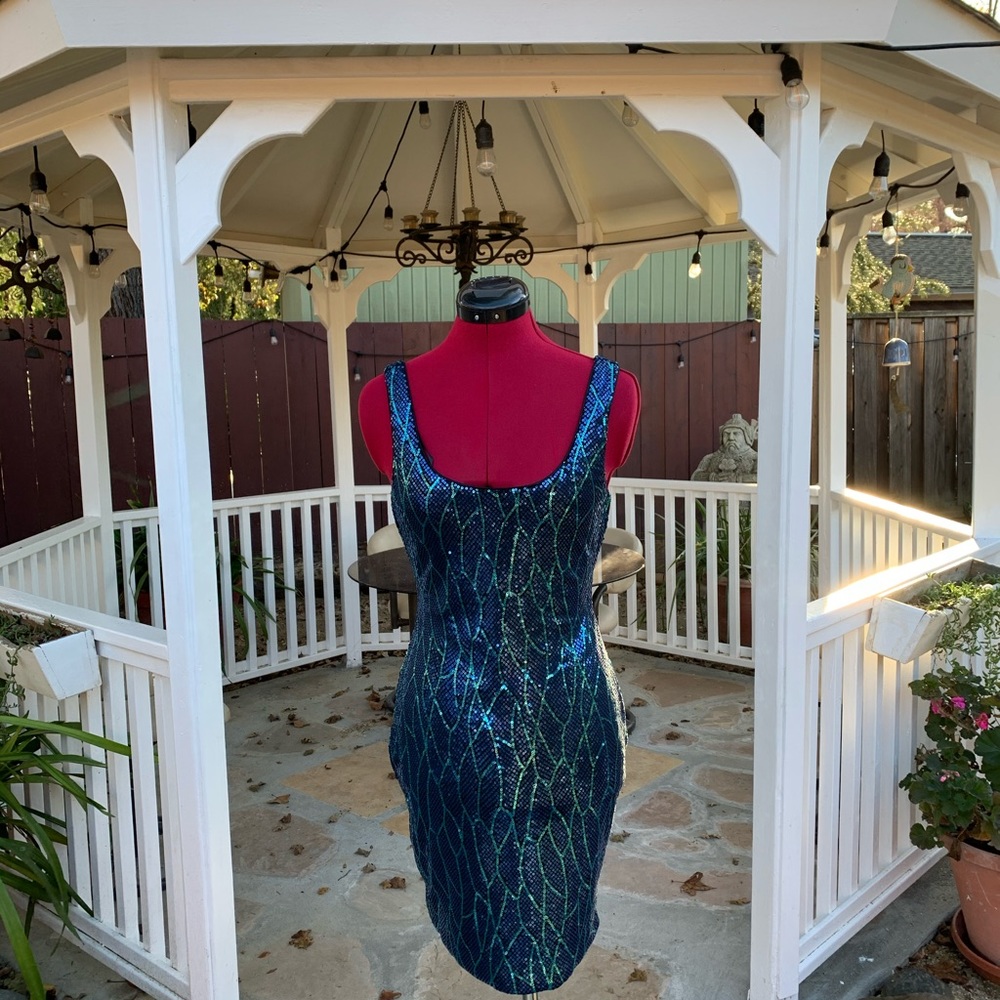 Dress- green, blue sequin pattern